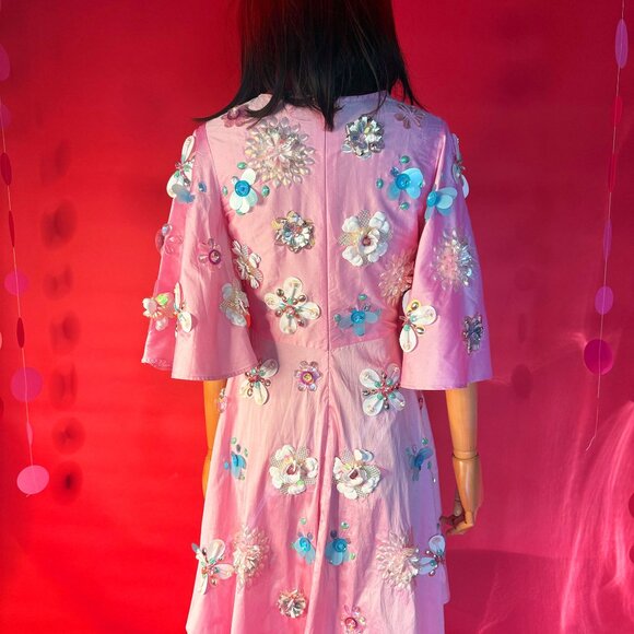 ASOS Embellished Pink Floral Dress – Size 2 US – Hand-Beaded Party Dream - Picture 4 of 12
